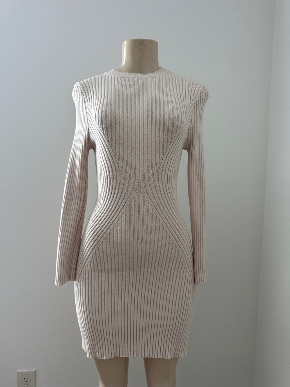 SHEIN | Long Sleeve Ribbed Knit Dress in Light Beige